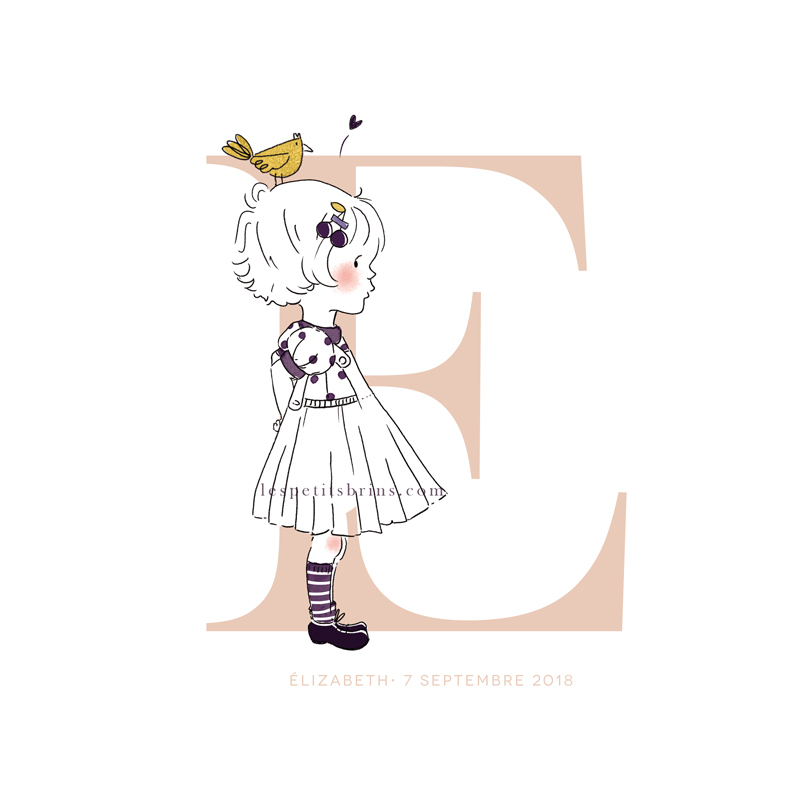 Affiche initiale personnalisable - Petite fille