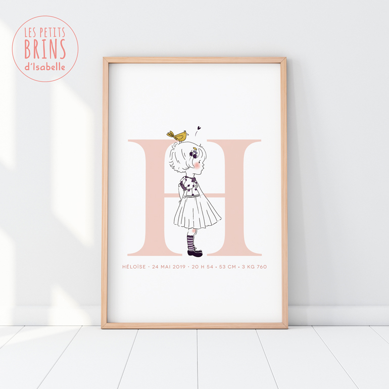 Affiche initiale personnalisable pour une naissance - modèle fi