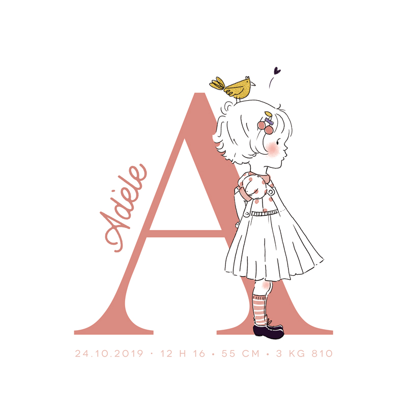 Affiche initiale personnalisable - Petite fille